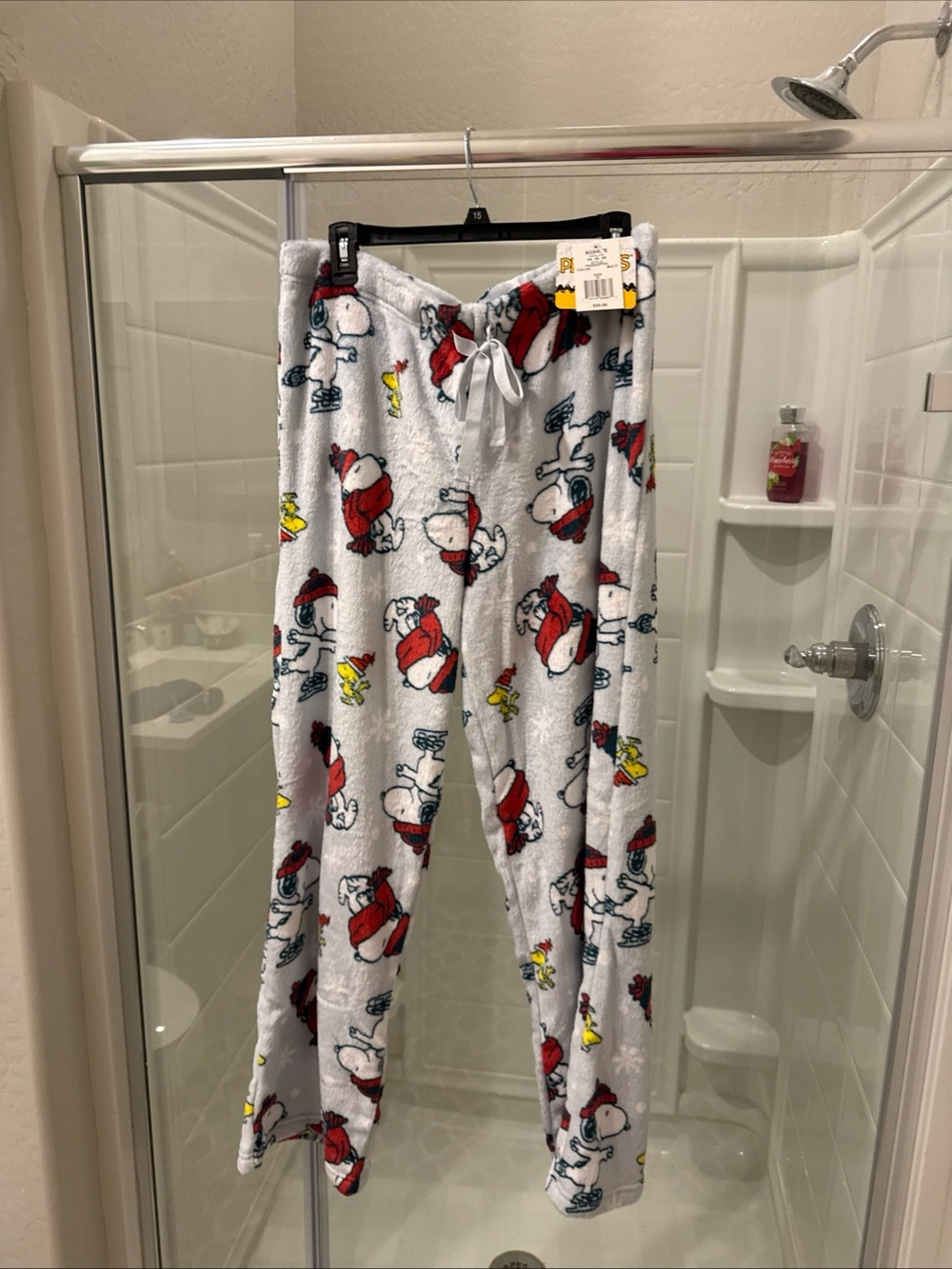 Women’s  Snoopy Fleece Pajama Pants - White with Red Accents